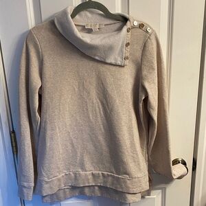 Michael Kors Light Beige Cowl Neck Button Shoulder Sweatshirt